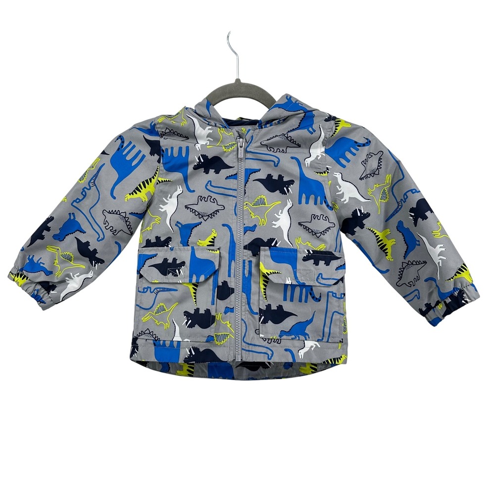Carter's Dinosaur Print Windbreaker Jacket Kids 2T Gray Blue Raincoaat
